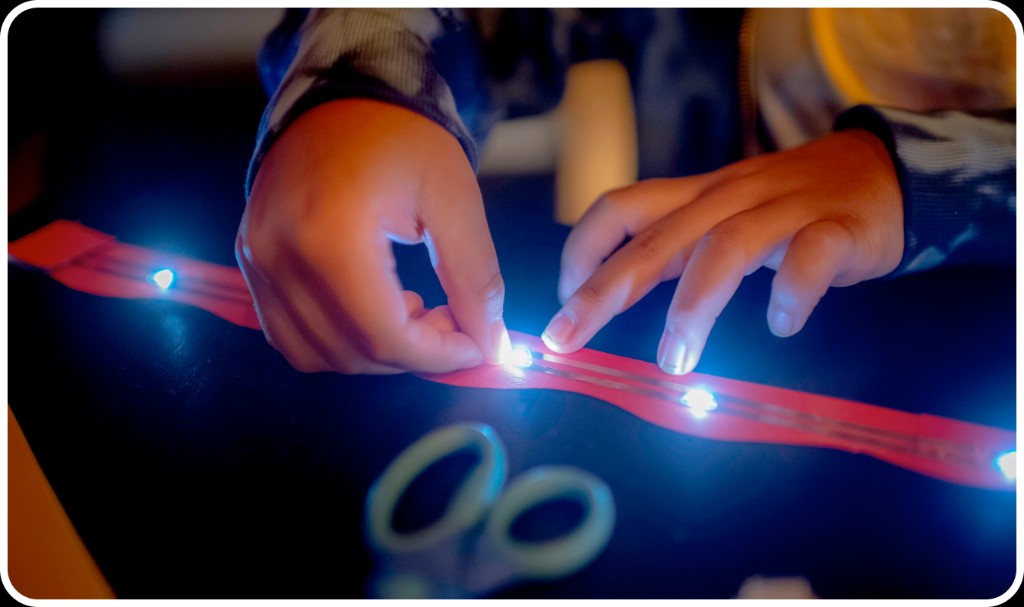 Hands-on activity with red strip and blue LED lights